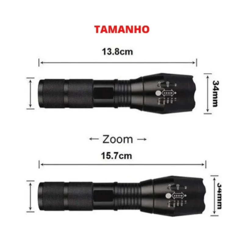 LANTERNA TÁTICA MILITAR X900 ZOOM RECARREGÁVEL