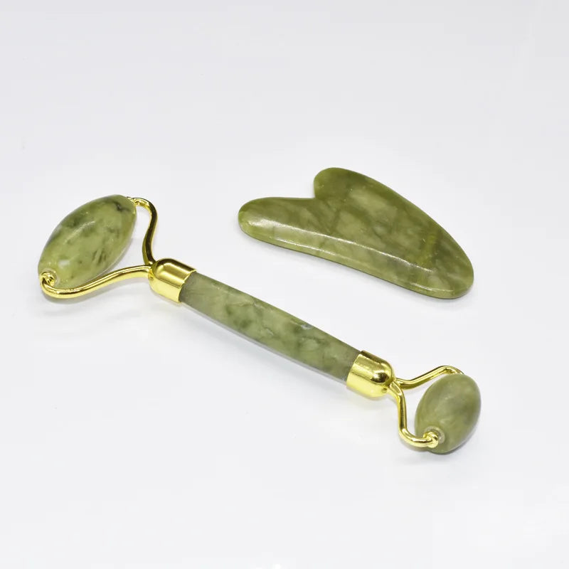 ROLLER MASSAGEADOR FACIAL - PEDRA ROLO JADE + PLACA GUA SHA