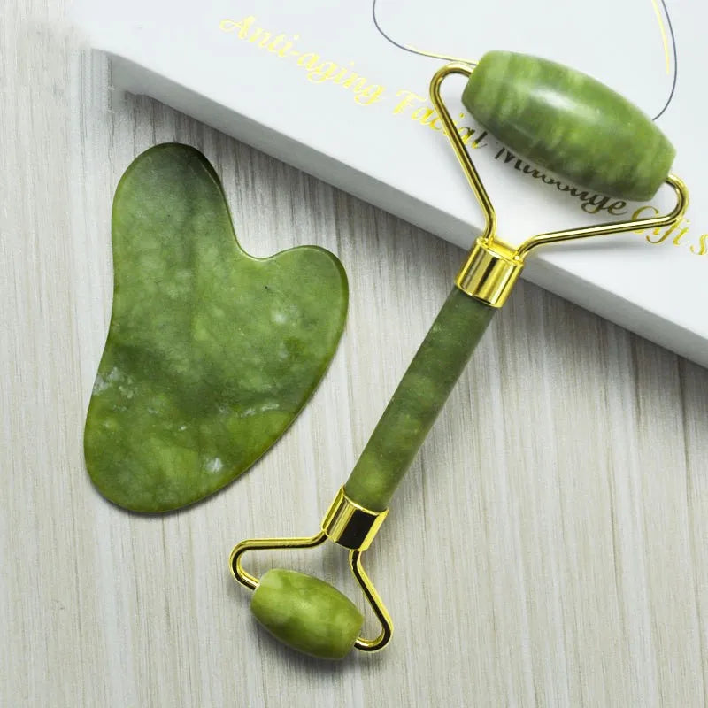 ROLLER MASSAGEADOR FACIAL - PEDRA ROLO JADE + PLACA GUA SHA