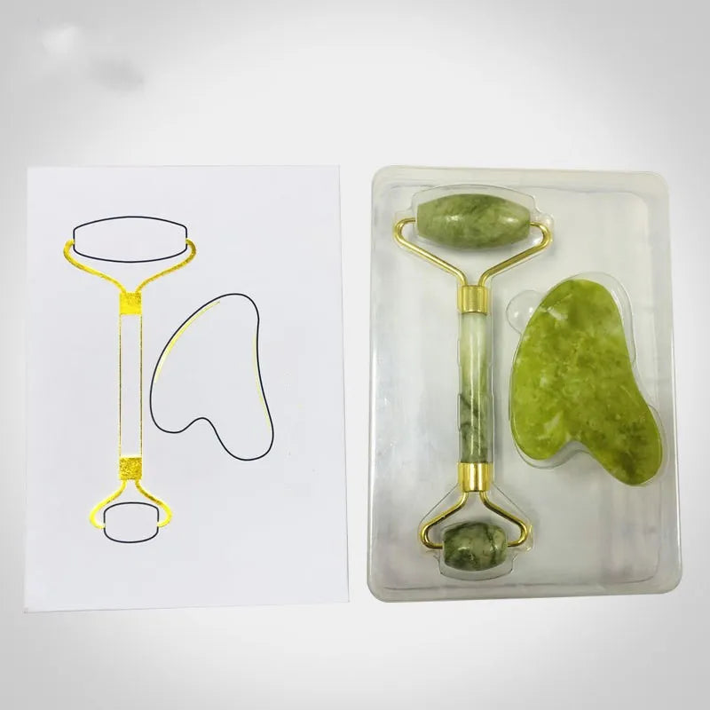 ROLLER MASSAGEADOR FACIAL - PEDRA ROLO JADE + PLACA GUA SHA