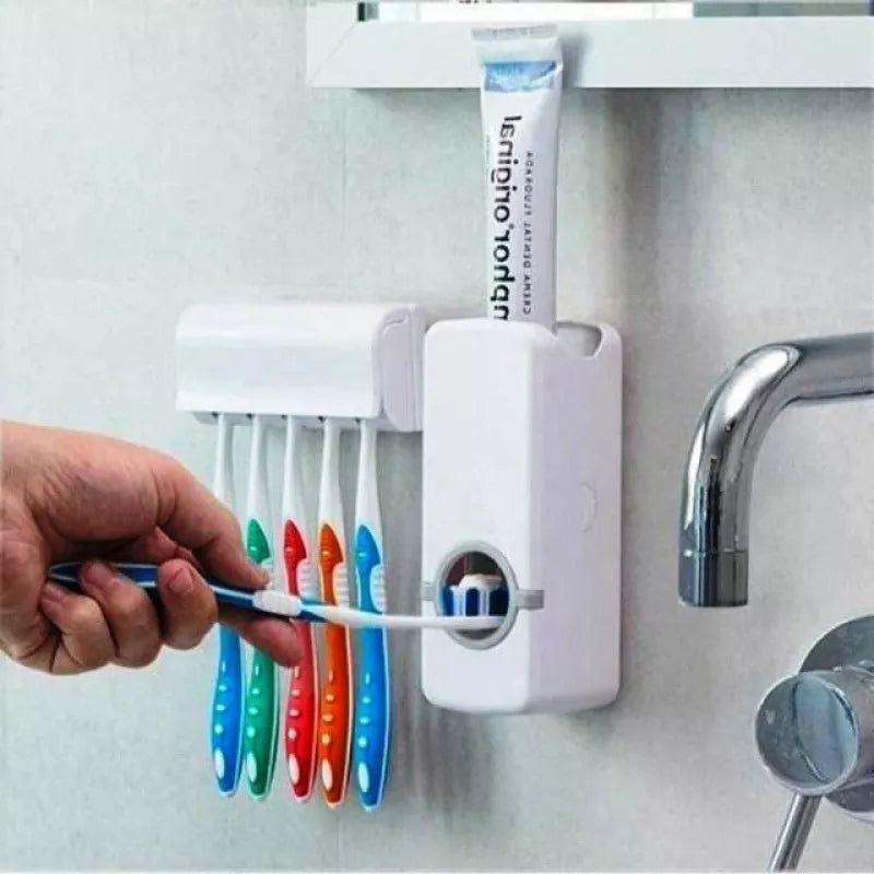 Kit Dispensador de Creme Dental + Suporte para Escovas